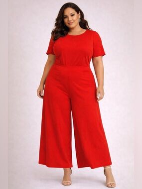 Red Wide-Leg Jumpsuit - Plus Size